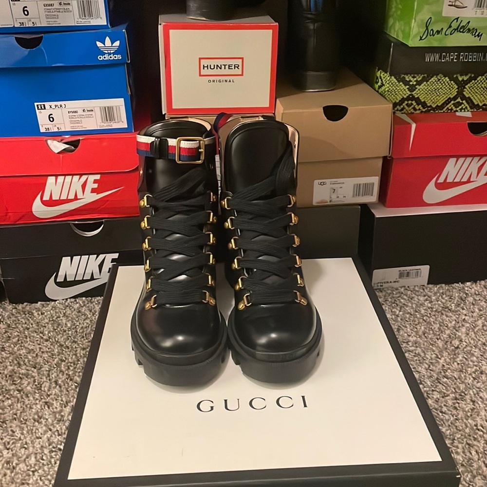 Gucci black leather sylvie boots